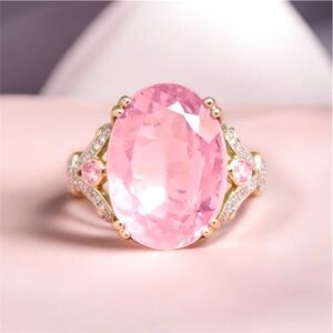 S925 Ring with Large Pink Oval Gemstone and Accent Stones